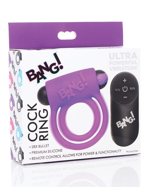 XR Brands Bang! Vibrating Cock Ring &amp; Bullet with Remote Control Purple Penis Toys