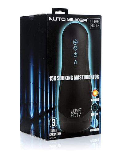 XR Brands Lovebotz Auto Milker 15x Sucking Masturbator - Black Penis Toys