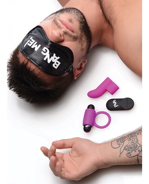 Bang! Couple's Kit With Remote Control Bullet, Blindfold, Cock Ring & Finger Vibe - Purple