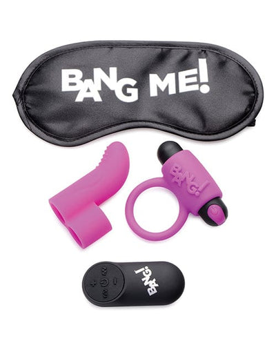 XR Brands Bang! Couple's Kit With Remote Control Bullet, Blindfold, Cock Ring & Finger Vibe - Purple Vibrators