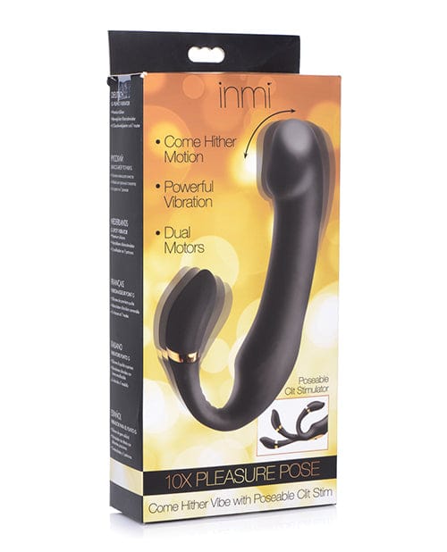 XR Brands Inmi 10x Pleasure Pose Come Hither Vibe with Poseable Clit Stimulator - Black Vibrators