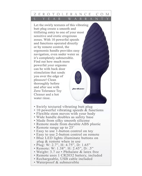 Zero Tolerance Zero Tolerance Wicked Twister Anal Rechargeable - Purple Anal Toys