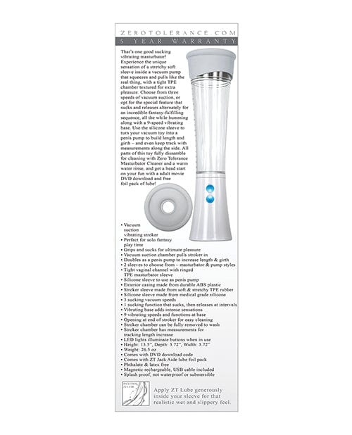 Zero Tolerance Zero Tolerance Sucking Good Rechargeable Vibrating Pump - White-Clear Penis Toys
