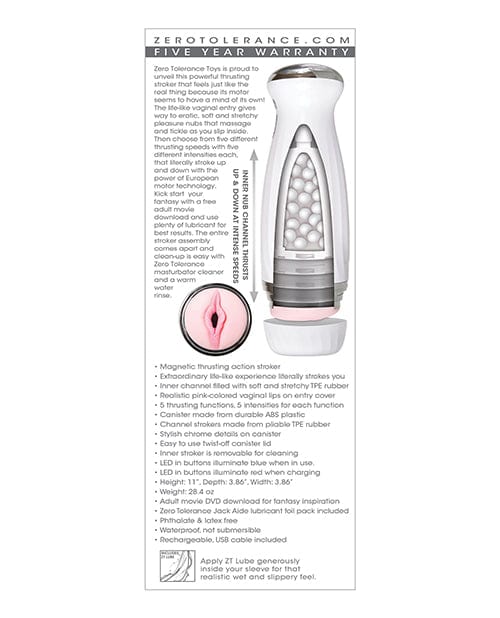 Zero Tolerance Zero Tolerance The Thrusting Stroker Rechargeable - White Penis Toys